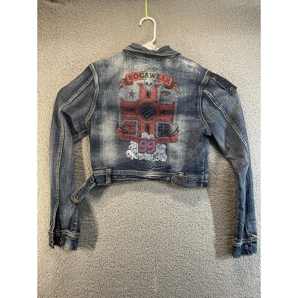 Vintage Rocawear Denim Jacket Graffiti Streetwear Youth Large‎